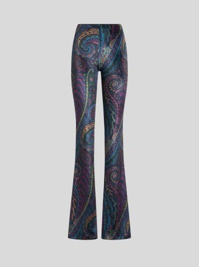 Etro , Flared Printed Chenille Trousers, Woman, Size 48 In Multi