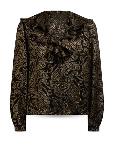 Etro Flared Shirt With Ruffled Collar In Green