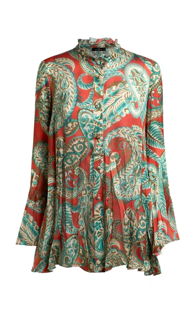Etro Flared-sleeve Silk Button-up Blouse In Multi