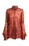 Etro Flared-sleeve Silk Button-up Shirt In Red