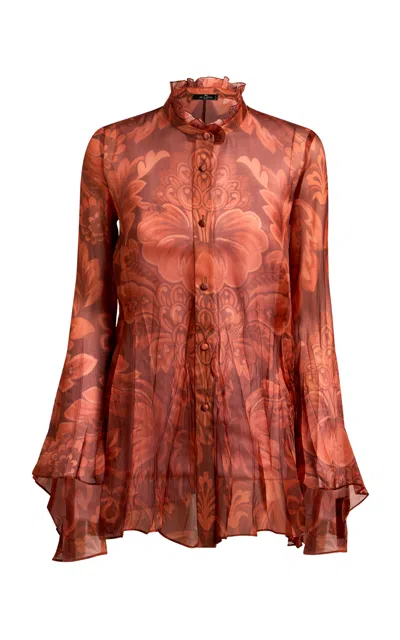 Etro Flared-sleeve Silk Button-up Shirt In Red