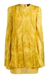 Etro Flared-sleeve Silk Mini Dress In Yellow