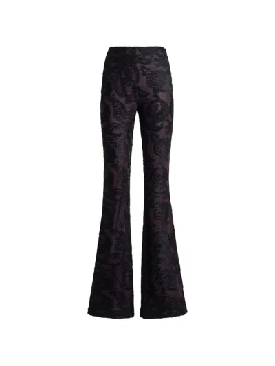 Etro Flared Trousers In Chenille Jacquard With Paisley Foliage Motif In Black