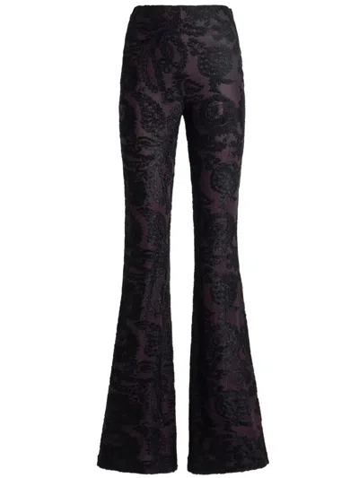 Etro Flared Trousers In Chenille Jacquard With Paisley Foliage Motif In Black