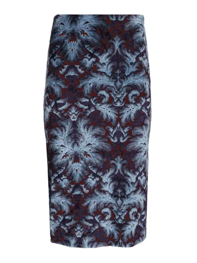 Etro Flocked Flower Paisley Midi Skirt