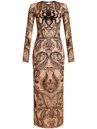 Etro Paisley-flocked Tulle Dress In Nude & Neutrals