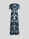 Etro Flocked Tulle Sheath Dress In Navy Blue
