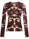 Etro Red Frog Motif Flocked Tulle Top In Red