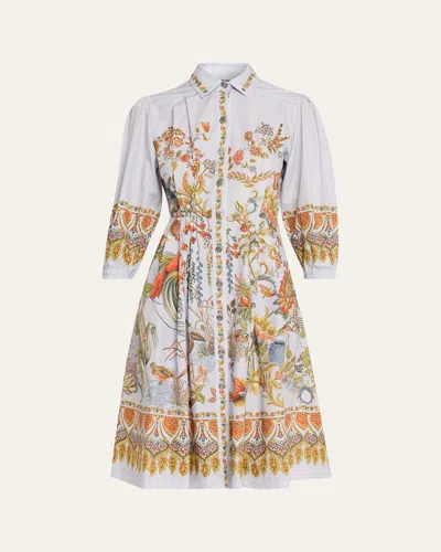 Etro Flora And Fauna Blouson-sleeve Shirtdress In White