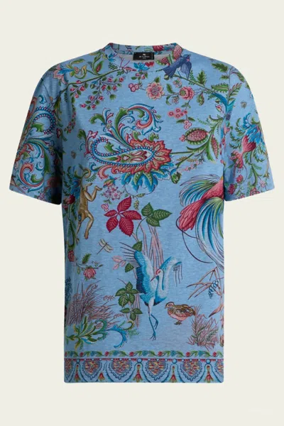 Etro Flora-fauna Motif T-shirt In Blue Multicolor