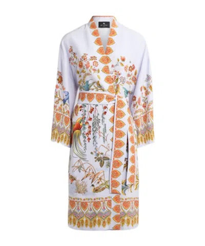 Etro Flora Fauna-print Silk Robe In Multi
