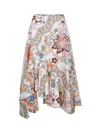 Etro Asymmetric Floral-print Cotton-poplin Midi Skirt