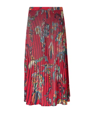 Etro Floral And Paisley-print Knitted Midi Skirt In Red
