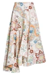 Etro Asymmetric Floral-print Cotton-poplin Midi Skirt In Print On White Base