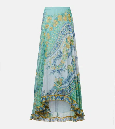 Etro Floral Asymmetric Silk Midi Skirt In Green