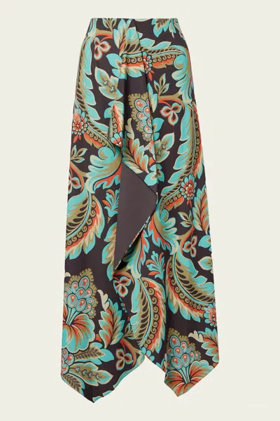 ETRO FLORAL ASYMMETRIC WRAP SKIRT IN GREEN MULTI