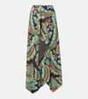 Etro Floral Asymmetric Wrap Skirt In Green Multi In Brown