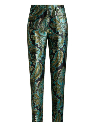 Etro Floral-bee Jacquard Trousers In Green