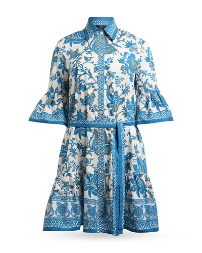 Etro Floral Belted Mini Shirtdress In Blue