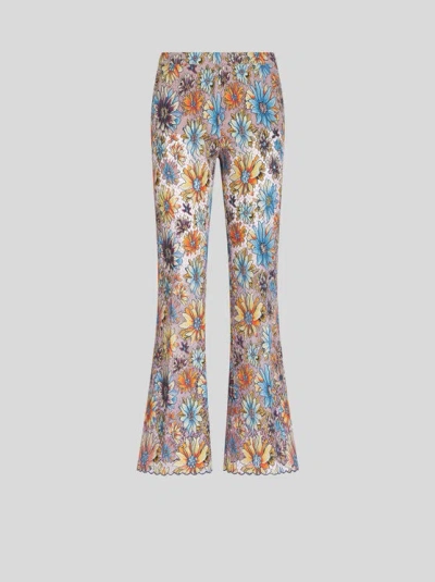 Etro Floral-print Lace Flared Trousers In Multicolour