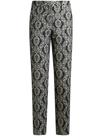 Etro Floral-brocade Cropped Trousers In Schwarz