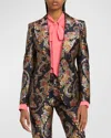 Etro Woman Blazer Midnight Blue Size 4 Polyester In Multicolour On Blue