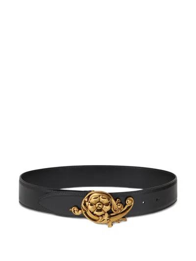 Etro Floral-buckle Leather Belt In Black