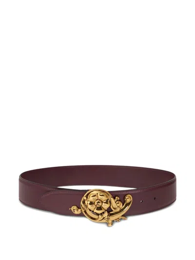 Etro Floral-buckle Leather Belt In Brown