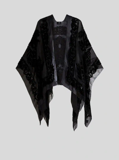 Etro Floral Burnout Velvet Cape In Black