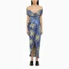 ETRO FLORAL COCKTAIL DRESS WITH OPEN SHOULDERS AND DRAPED SKIRT