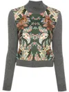 Etro Grey Floral Contrast-panel Sweater In Grey