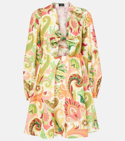 Etro Floral Cotton And Silk Minidress In Multicoloured