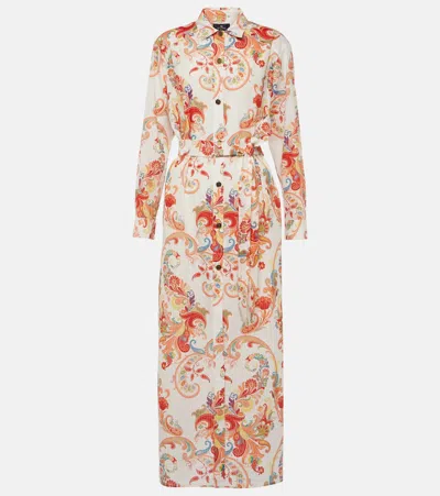 Etro Floral Cotton And Silk Shirt Dress In Nude