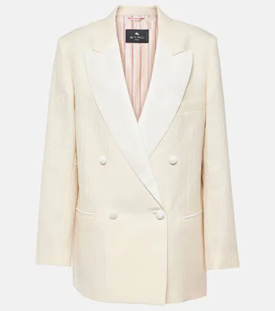 Etro Floral Cotton And Wool Jacquard Blazer In Panna