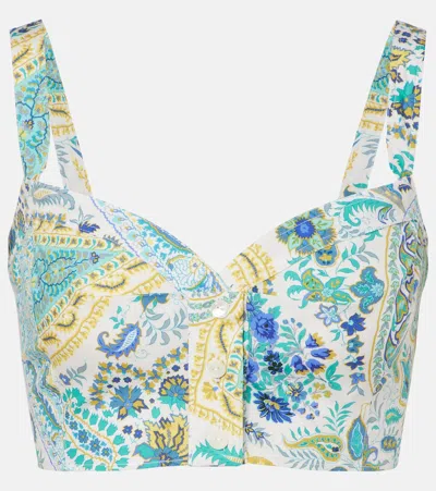 Etro Floral Cotton Crop Top In Green