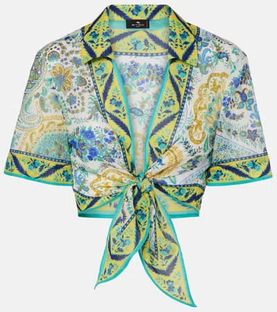 Etro Floral Cotton Crop Top In Multi