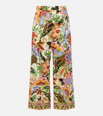 Etro Tree Of Life Cropped Cotton Wide-leg Pants In Print Floral White