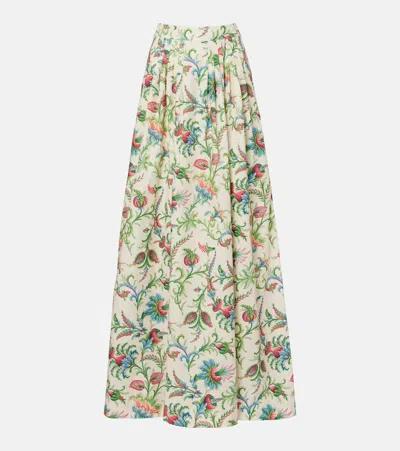 Etro Pleated Floral Cotton Maxi Circle Skirt In Neutral