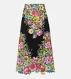 Etro Floral-print Cotton-blend Midi Skirt In Print On Black Base