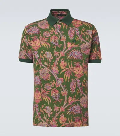 Etro Floral Cotton Piqué Polo Shirt In Multi