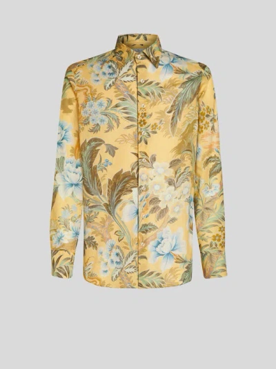Etro Floral-print Cotton Shirt In Neutrals