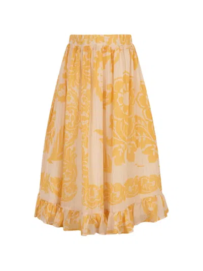 Etro Kids' Floral-detail Ruffled Skirt In Yellow