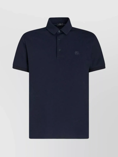 Etro Polo Shirt In Blue Cotton In Dark Blue