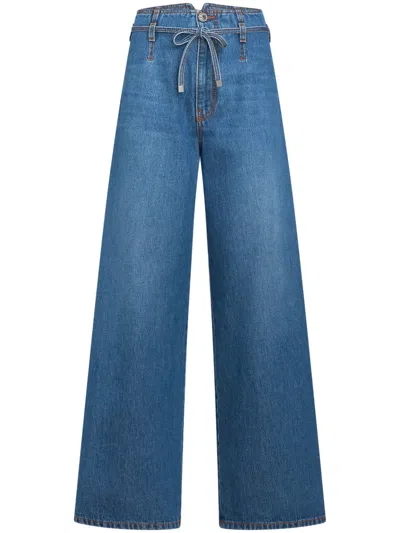 Etro Floral-embroidered Belted Jeans In Blue
