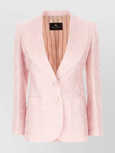 Etro Floral Embroidered Blazer In Viscose Blend In Pink