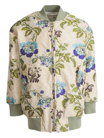 Etro Kids' Floral-embroidered Bomber Jacket In 中性色