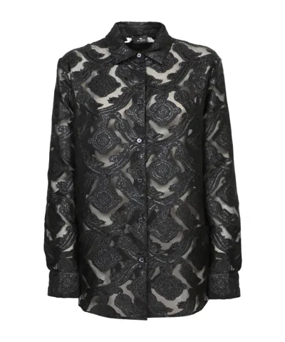 Etro Black Organza Tattoo Tone-on-tone Shirt