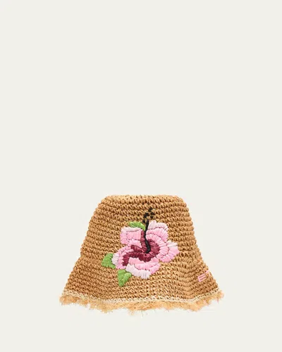 Etro Floral Embroidered Logo Paper Straw Bucket Hat In Natural