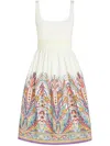 Etro Floral Embroidered Midi Dress With Square Neckline In Multi