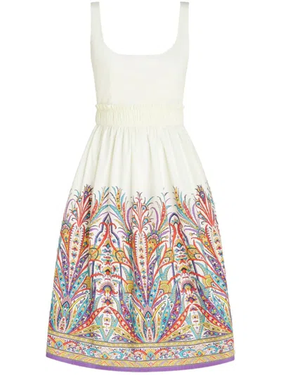 ETRO ETRO FLORAL EMBROIDERED MIDI DRESS WITH SQUARE NECKLINE